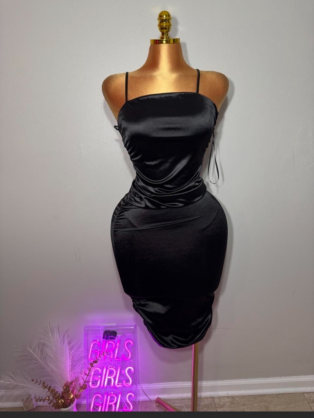 Forever 21 Black Satin Midi Slip Dress